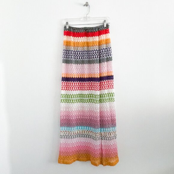 MISSONI Metallic Crochet Knit High-rise Maxi Skirt In Multicolored Slit Coverup - Picture 3 of 15
